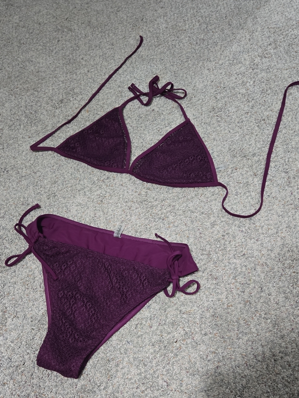 Zaful Purple Crochet Triangle Tie-Side Bikini